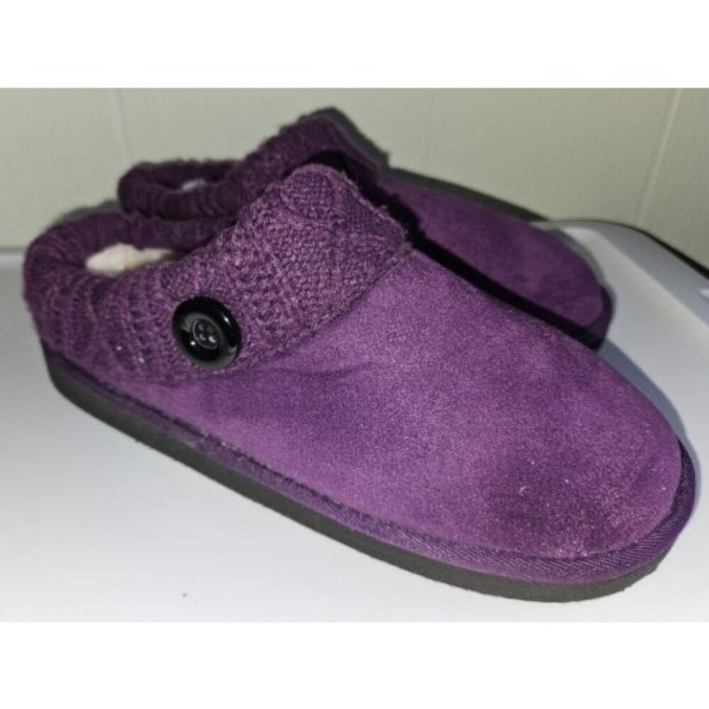 COMFORTVIEW Purple Faux Suede & Fur Knit Trim Slippers Ladies L Size 8 9